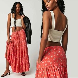 Free People Nova Maxi Skirt in Guava Combo, NWOT